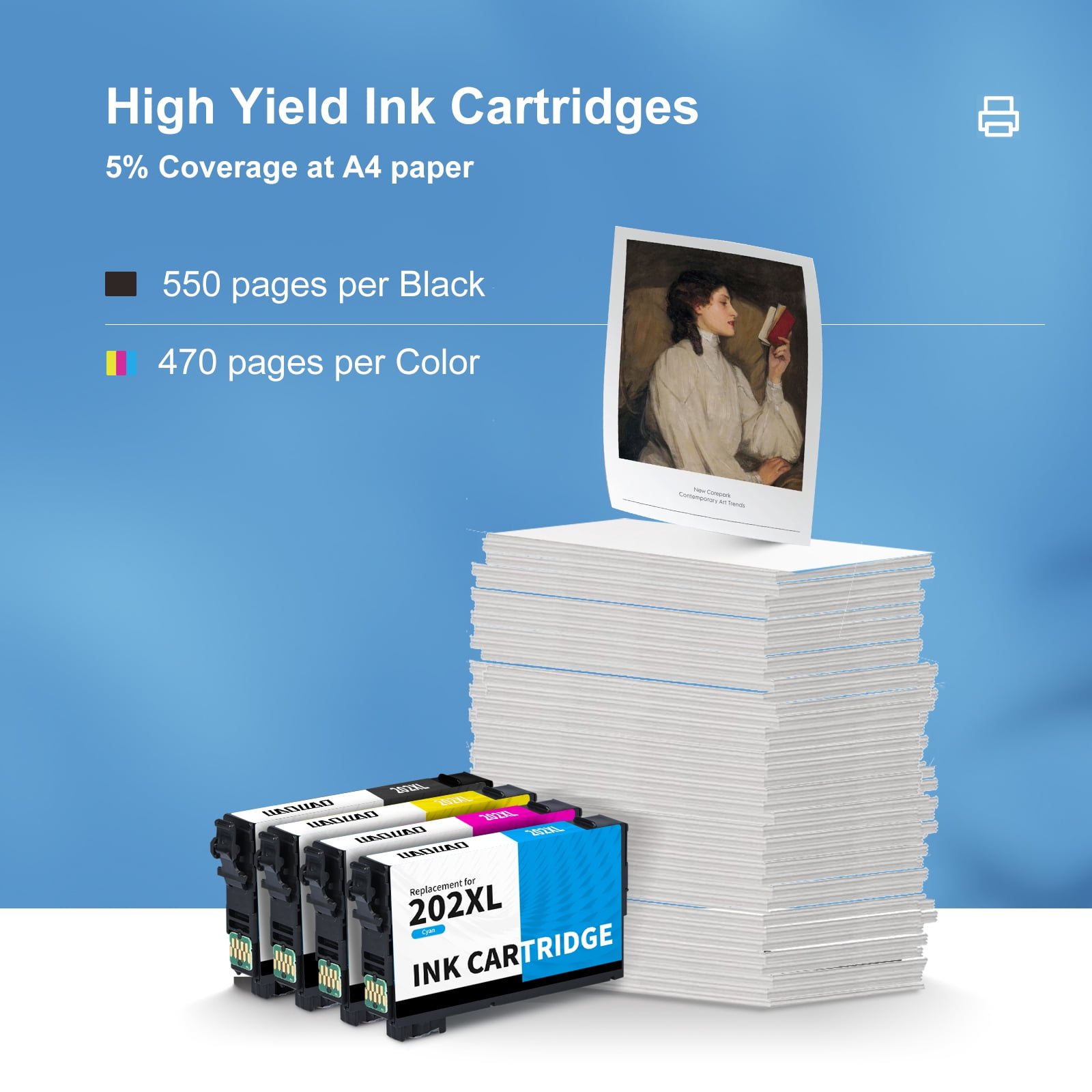 202 XL Ink Cartridge Compatible for Epson 202 202XL T202 Ink Cartridgefor Workforce WF-2860 Expression Home XP-5100 All-in-one Printer (4 Pack)