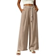 thumbnail image 2 of Women's Cotton Linen Loose Fit Pants for Women with Pockets, Mid Elastic Waist Straight Leg, Casual Soft Lightweight, Business Lounge Beach Summer, Womens Trousers | VerBelle,Khaki XL, 2 of 7