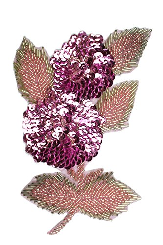 Pink W//Beads Flower Embroidered Iron On Applique Patch Crafts