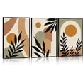 thumbnail image 1 of Minimalist Boho Abstract Canvas Wall Art Mid-Century Modern Beige Set of 3 Poster Neutral Geometric Line Sun Floral Prints Painting Rustic Cottage Decor Living Room Bedroom 12x16in Framed, 1 of 6