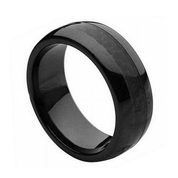 8mm Ceramic Black with black Carbon Fiber Inlay Wedding Band Ring For Men and Ladies