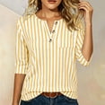 thumbnail image 5 of Purcolt 3/4 Length Sleeve Shirts for Women Dressy Casual Stripes Button V Neck Blouses Comfort Loose Fit Layered Tunic Tops Loungewear with Pockets, 5 of 9