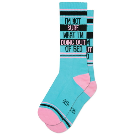 I'm Not Sure What I'm Doing Out Of Bed, Novelty Gift Socks for Men, Women and Teens, Cool Crew Socks ( Made in the USA )