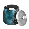 thumbnail image 2 of Wolf Lightning Clouds Ashtray with Lid Smell Proof Cigarette Ashtray Stainless Steel Smokeless Ash Holder for Indoor Outdoor, 2 of 7