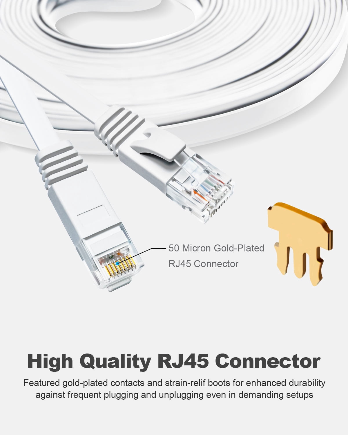 Yauhody CAT 6 Ethernet Cable 3ft 6-Pack White, High Speed Solid Flat CAT6 Gigabit Internet Network LAN Patch Cords, Bare Copper Snagless RJ45 Connector for Modem, Router, Computer(3ft 6-Pack White)
