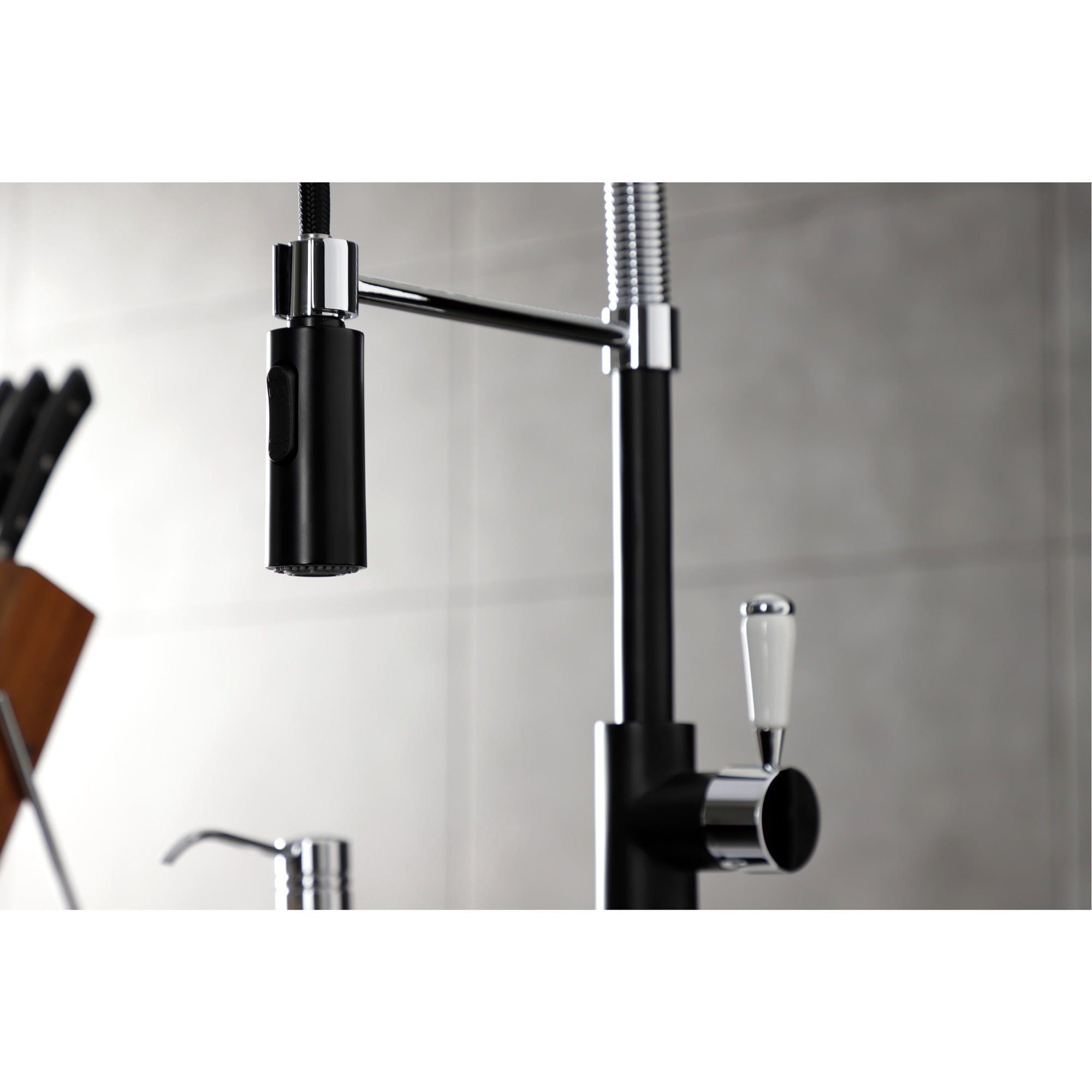 Gourmetier LS8777DPL Paris Single-Handle Deck-Mount Pre-Rinse Kitchen Faucet, Matte Black/Polished Chrome