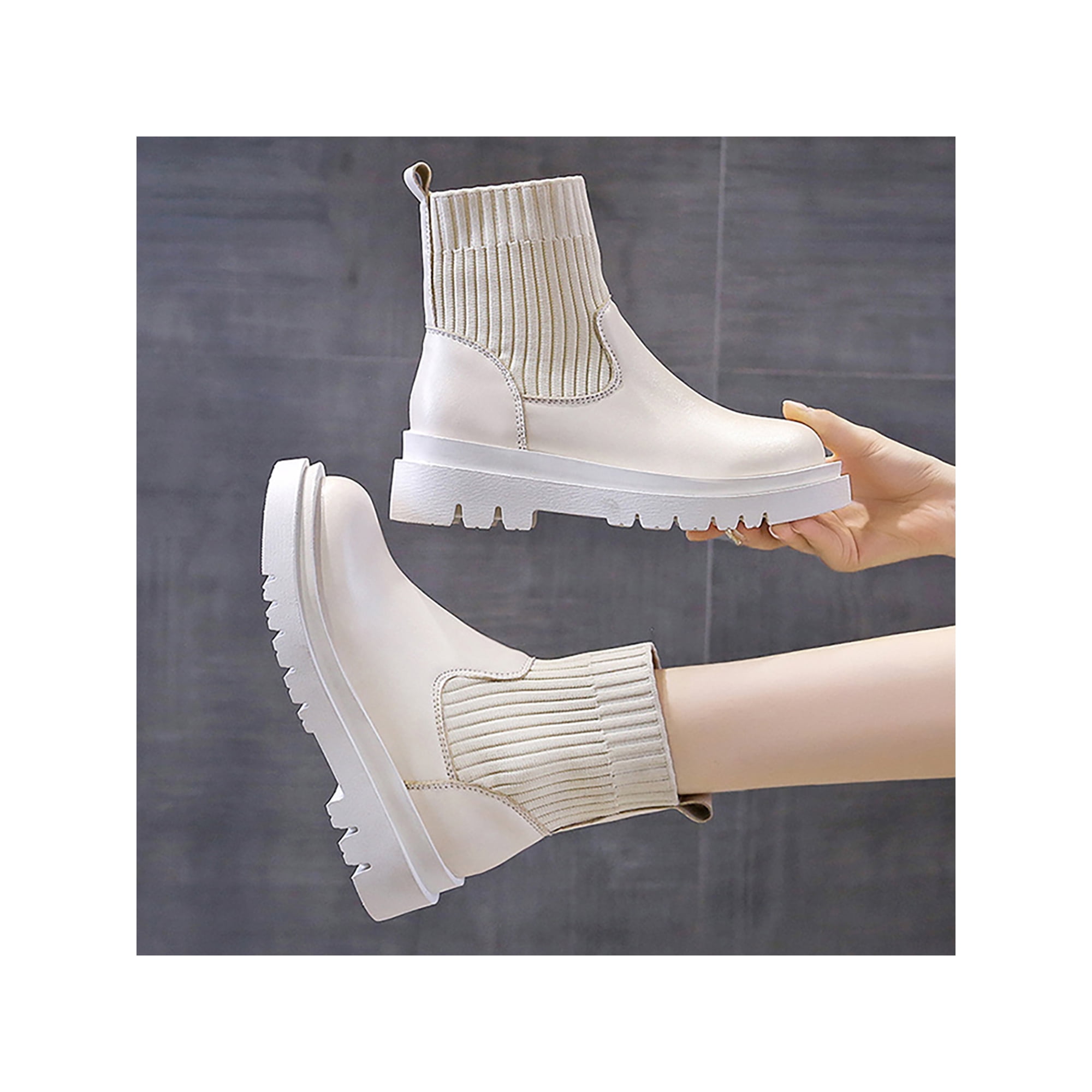 Woobling Women Casual Chelsea Boot Walking Anti Slip Waterproof Ankle Boots Breathable Winter Shoes Beige 7 Walmart