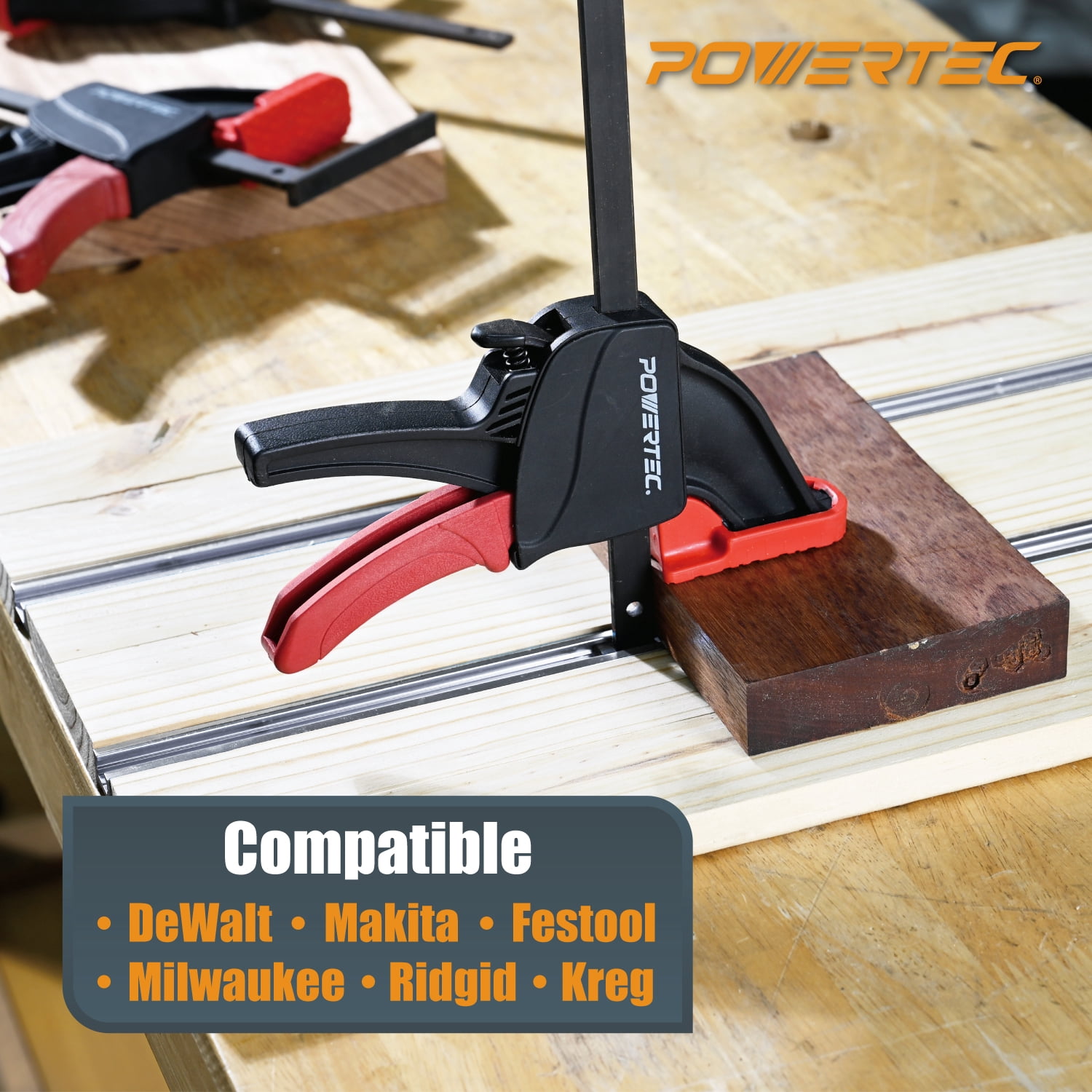 POWERTEC 2PK Tracksaw Track Guide Rail Clamp, 8-3/4 Inch Quick Release Clamps for Circular Saw Guide Rail System, Woodworking, 71423