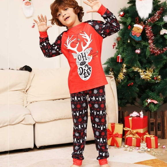 Dvkptbk Family Christmas Pjs Matching Sets Holiday Sleepwear Pajamas for Dad/Mom/Kids Christmas Pajamas Printed Long Sleeve Top and Pants Sleepwear (Kids) on Clearance
