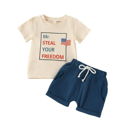 

Bagilaanoe 4th of July Clothes for Toddler Baby Boys Short Sleeve Letter Print T-shirt Tops + Shorts 6M 12M 18M 24M 3T 4T Kids Independence Day Outfits 2pcs Short Pants Set