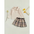thumbnail image 5 of Michellecmm Toddler Girl 2 Piece Outfit Long Sleeve Shirt and Plaid Print Pleated Skirt Set for Baby Fall Cute Clothes, 5 of 9