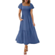 thumbnail image 2 of Vestido Veraniego Midi Bohemio de Corte A, Holgado, con Escote Cuadrado y Mangas Abullonadas, con Bolsillos, en Azul Marino, Talla L, 2 of 8