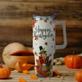 thumbnail image 2 of 40 oz Thanksgiving Tumbler with Handle and Straw, Stainless Steel Insulated Fall Turkey Tumbler 40 oz, Reusable Cup with Leak Proof Lid, Thanksgiving Gifts for Women (off white orange), 2 of 7