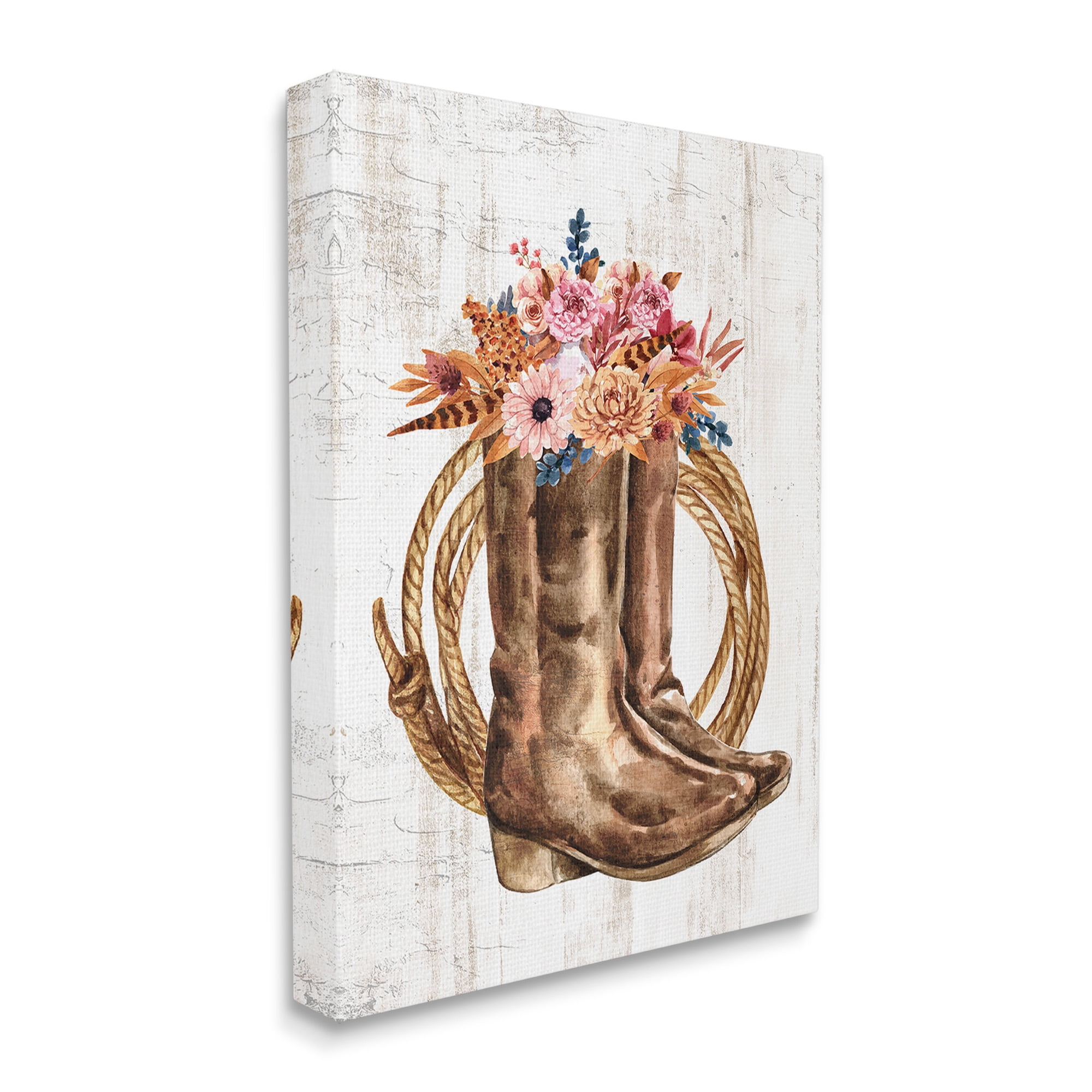 Stupell Industries Shabby Chic Floral Boots Botanical & Floral Painting Gallery Wrapped Canvas Art Print Wall Art, 24 x 30