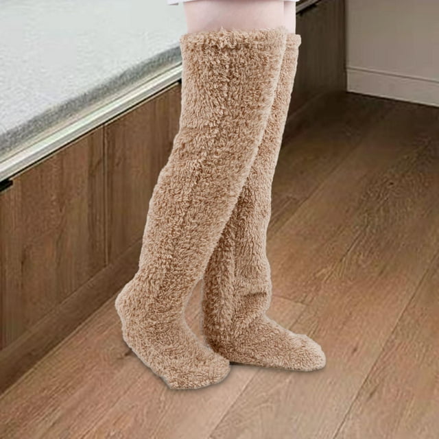 Calcetines borrosos hasta la para mujer, calcetines suaves y cálidos para botas, medias de pantuflas de felpa 90cm Yinane Calcetines largos y peludos