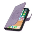 thumbnail image 6 of Flower Embossed Wallet Case for iPhone XS Max, Durable PU Leather Flip Folio Case with Card Slots Magnetic Closure Kickstand and Wrist Strap Shockproof Purse Cover for iPhone XS Max(6.5 inch),Purple, 6 of 12