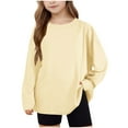 thumbnail image 2 of Girls Long Sleeve Shirt Beige/Cream 100% Cotton Soft Round Neck Top for Kids to Big Kids Everyday Basic Playwear,Size 10 T, 2 of 9