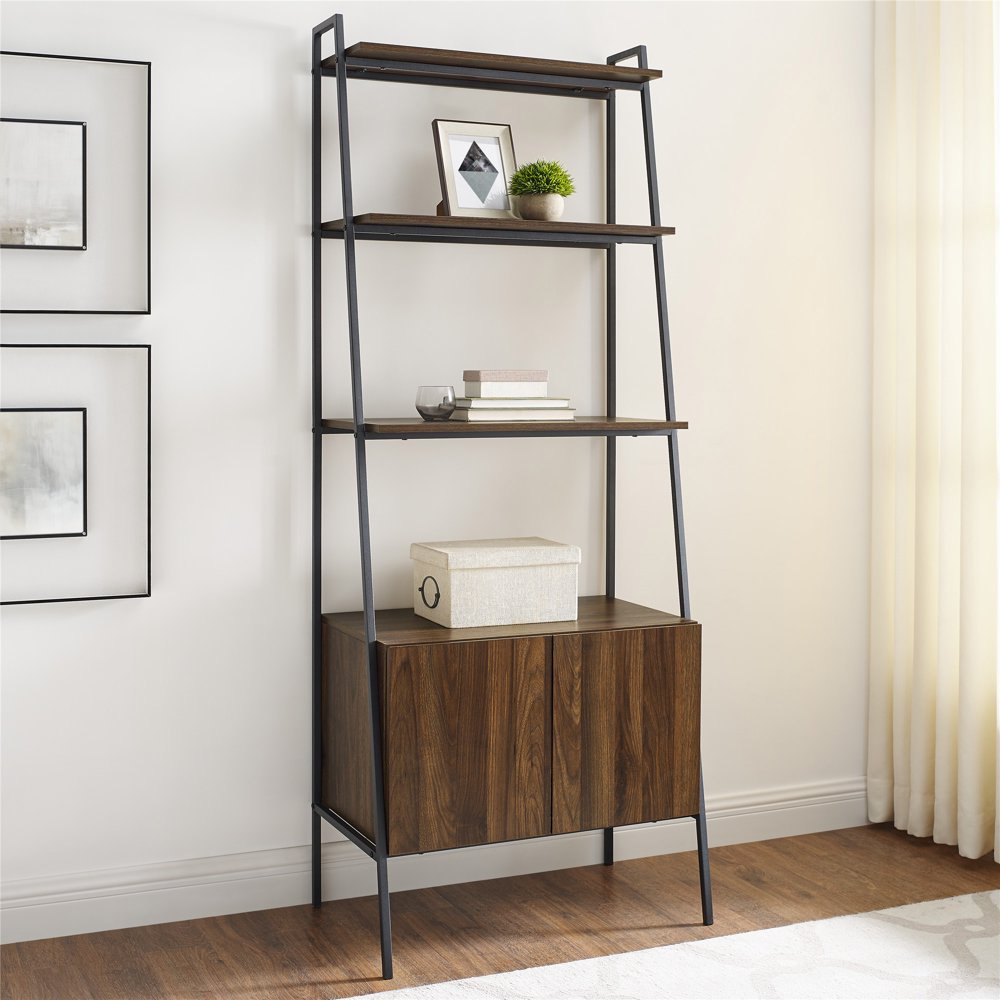 Woven Paths Urban Industrial 4Shelf Ladder Bookcase, Dark Walnut