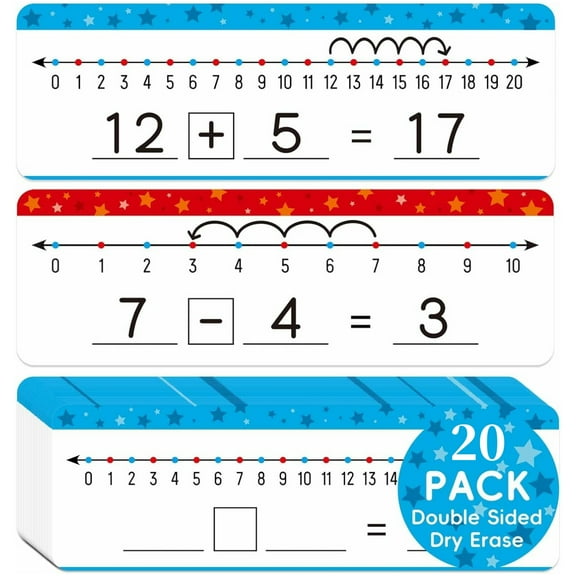 20 Pack Dry Erase Number Line Board Card,Double Sided Writable and Erasable Board Card,Addition & Subtraction Flash Cards Set,Math Games Cards,Math Flash Cards for Home,12*4 in,Topboutique