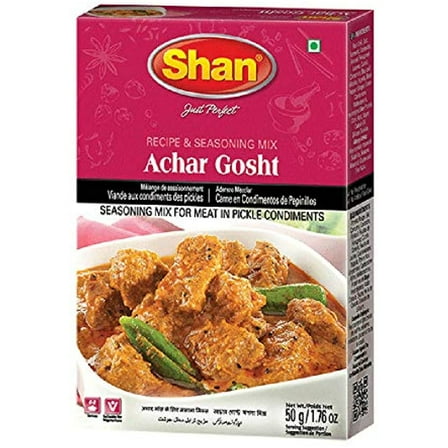 Shan Achar Gosht Recipe And Seasoning Mix 1.76 Oz (50G) - Spice Powder For Meat In Pickle Condiments - Suitable For Vegetarians - Airtight Bag In A Box