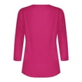 thumbnail image 6 of Htigea Women 3/4 Length Sleeve T Shirts Casual Notch V Neck Tunic Tee Solid Color Button Pullover Loose Fit Tshirt Hot Pink,L, 6 of 6