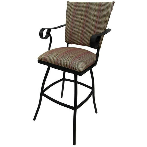 Swivel Outdoor Bar Stool 30" Seat - Jenna - Multi Sun Red Fabric - Black