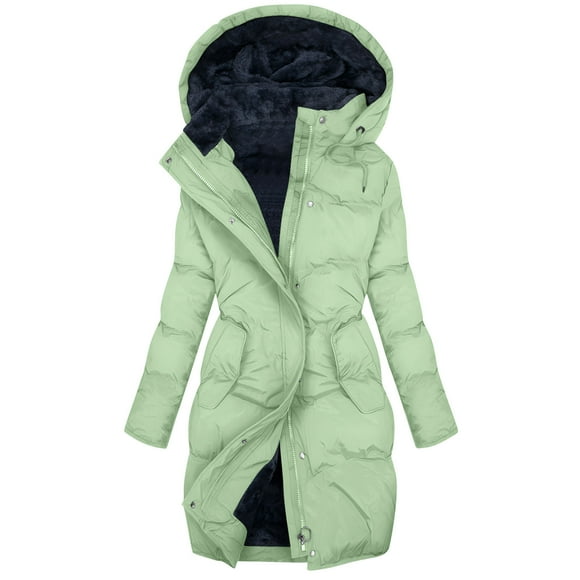 Nfurl Long Quilted Puffer Coats for Women Fitted Winter Warm Long Sleeve Zip Up Down Jackets Casual Outerwear Ladies Winter Parka Overcoats Green XXXL