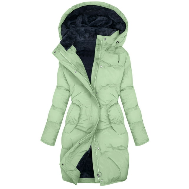 ZVNAH Veste Longue Matelassée pour Femmes, Hiver, à Capuche, Doublée en Polaire, Chaude, Zippée, Rembourrée