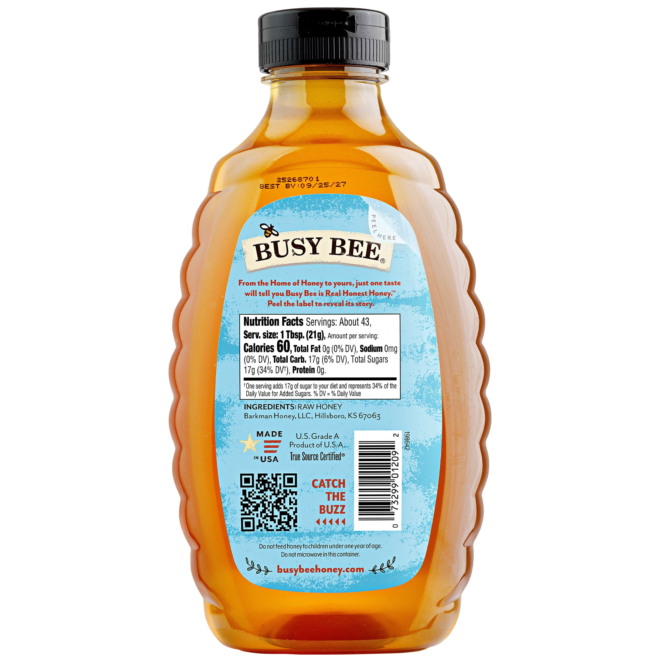 Busy Bee Raw Dakota Clover Honey, 100% Traceable, 32 oz Squeeze