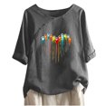 thumbnail image 1 of Blusas de Manga Corta para las Mujeres Impresas Cuello Redondo Camiseta Casual, Blusa de Algodón de Imitación para las Mujeres, 1 of 4