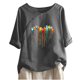 thumbnail image 1 of Blusas de Manga Corta para las Mujeres Impresas Cuello Redondo Camiseta Casual, Blusa de Algodón de Imitación para las Mujeres, 1 of 4