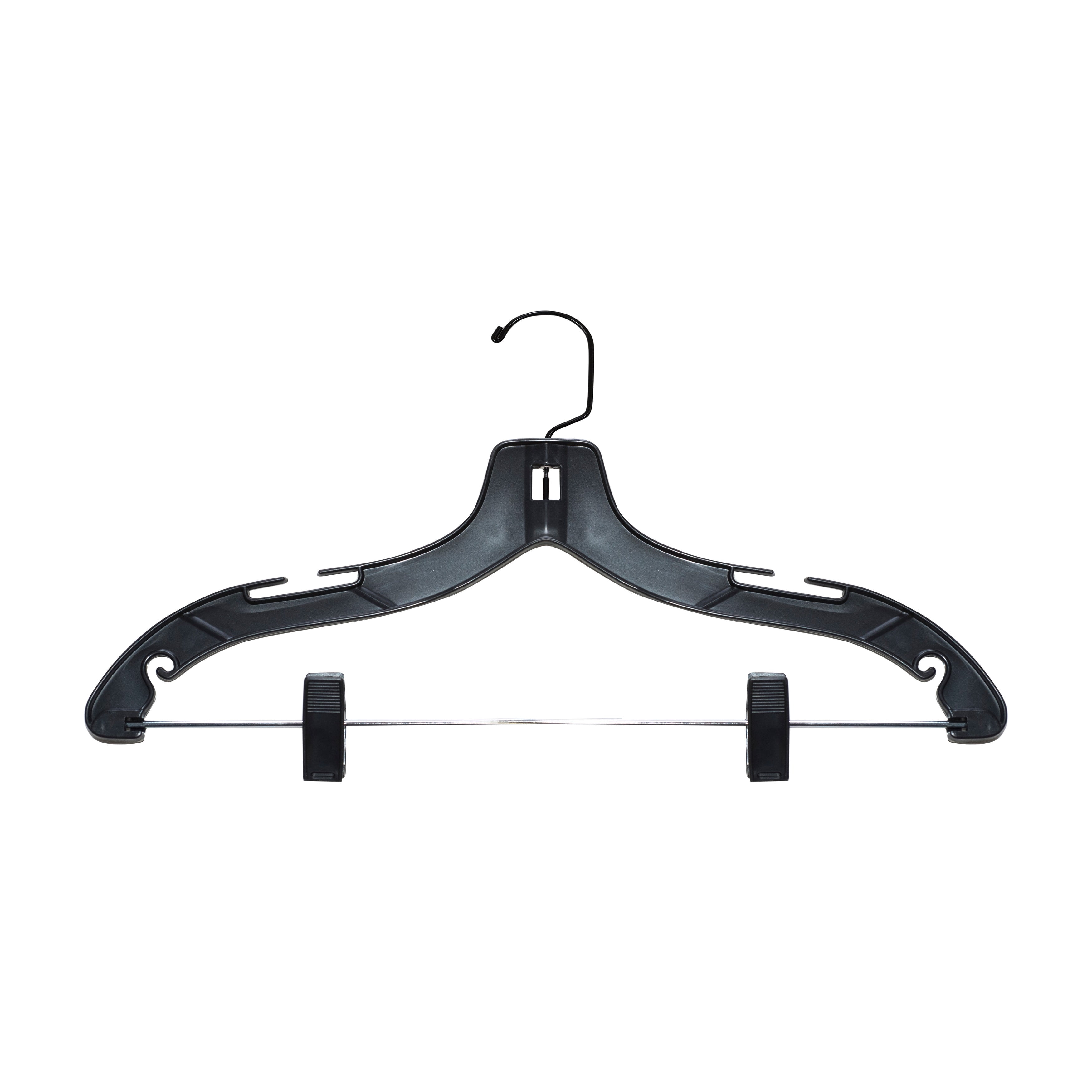 NAHANCO #2500PCBHHU 17" Black Heavy Weight Plastic Suit Hangers with Black Hook and Clips (Pack of 25)