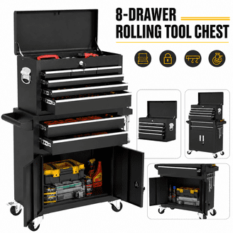 Seizeen 2-IN-1 Metal Tool Box, 8-Drawer, Mobile & Portable Tool