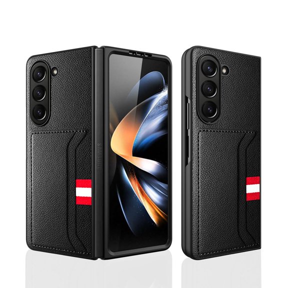 Compatible with Samsung Galaxy Z Fold 5 Wallet Case with Screen Protector Leather Shockproof Business Case-Black