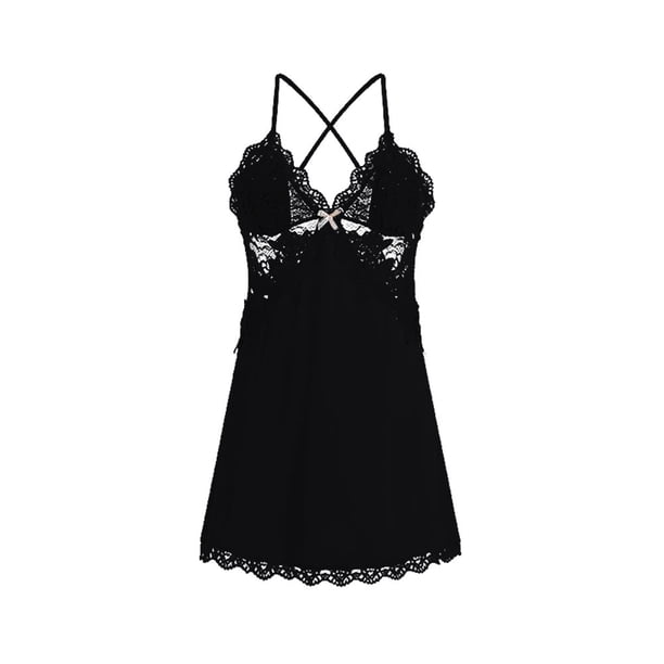 Lencería de mujer con escote en V, ropa de dormir de satén con encaje, conjunto de ropa de dormir de encaje sexy