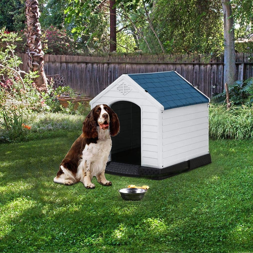 Easy to Assemble Waterproof Ventilate Plastic Durable Indoor Outdoor Pet Shelter Kennel with Air Vents and Elevated Floor Dog House Dog House for Small Medium Dogs 