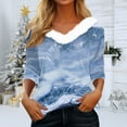 thumbnail image 5 of Kddylitq Women's 3/4 Sleeve T Shirts V Neck Faux Fur Pom Pom Sequin Blouses Printed Plush Pullover Plus Size Tops Tie Dye Graphic Marble Tunics, 5 of 5