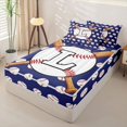 thumbnail image 2 of Homewish Sport Letter Monogrammed L Zipper Full Size Comforter Sets with Fitted Sheet and 2 Pillowcases for Teens,Baseball Gamer Zipper Bedding Set for Boys Girls,4pcs,Navy Blue Reversible, 2 of 6