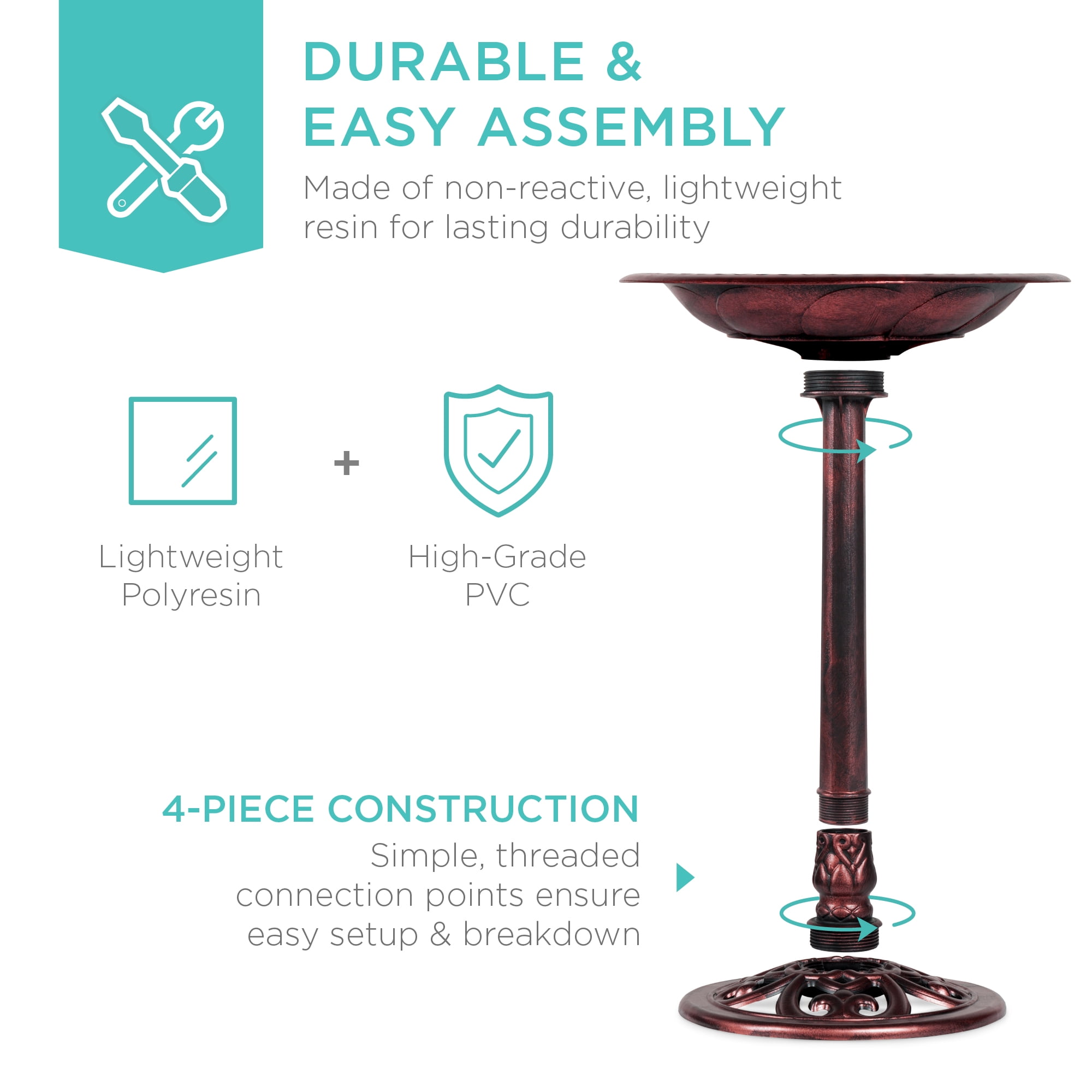 Best Choice Products Outdoor Rustic Pedestal Bird Bath Accent for Garden, Yard w/ Fleur-de-Lis Accents - Cherry Red
