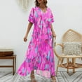 thumbnail image 2 of Wycnly Dresses for Women 2025 Summer Beach Fashion High Waist Loose Swing A Line Long Sundress Tie-Dye Print Short Sleeve V-Neck Maxi Formal Dresses for Women Hot Pink s, 2 of 5
