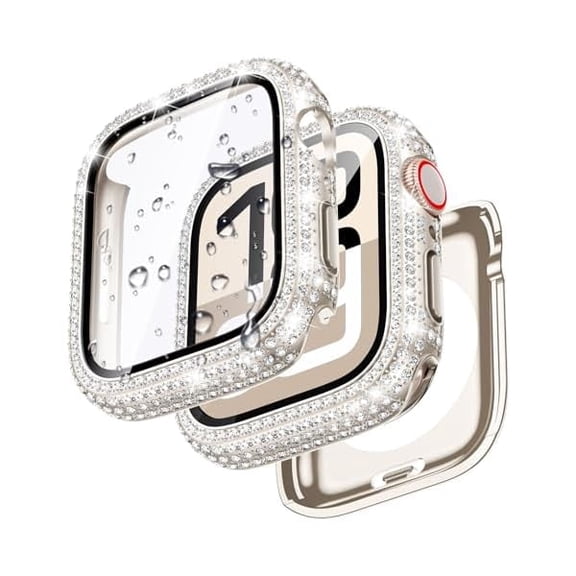 Series 11 42mm Waterproof Bling Case for Apple Watch Series 11 & 10 Screen Protector 42 mm, Sparkling PC Front Bumper & Hollow Back for iWatch Cover, Splash-Resistant, Easy Install