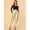 thumbnail image 3 of Pantalones metálicos para mujer, brillantes, brillantes, con cintura elástica, pantalones de chándal holográficos, ropa de calle Punk Hip HopOro S, 3 of 6