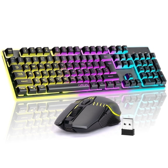 Wireless Gaming Keyboard and Mouse Combo, RGB Backlit Keyboard, Metal Panel, Mechanical Feel Anti-ghosting Keyboard with Side Button Mouse for PC Laptop Compatible with Windows Mac Ps4/Ps5 Xbox