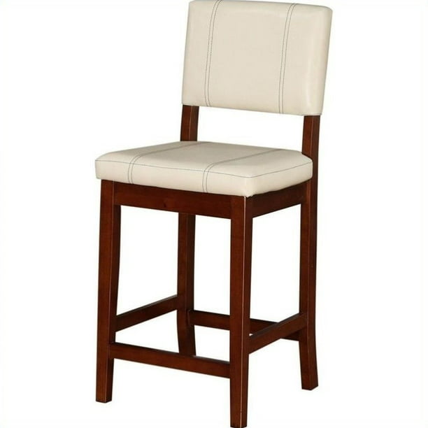 Faux Leather Counter Stool In Walnut, Cream Faux Leather Counter Stools
