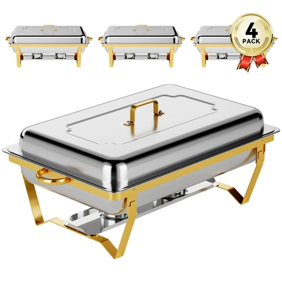 Chafing Dishes for Buffet 4Pack, 9QT Chafing Dish Buffet Set Stainless Steel Buffet Food Warmers Sets for Catering Events Parties Dinners with Complete Set,Gold and Silver (4)