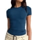 thumbnail image 1 of Camiseta de manga corta con cuello redondo azul para mujer, camiseta informal de corte ajustado, talla XS Summer Chic, 1 of 7