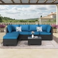 thumbnail image 7 of YODOLLA 7-Piece Patio Furniture Set with 43" Fire Pit Table, Rattan Wicker Outdoor Sectional Sofa Couch with Table Patio Conversation Set for Lawn& Backyard In Peacock Blue& Black, 7 of 7