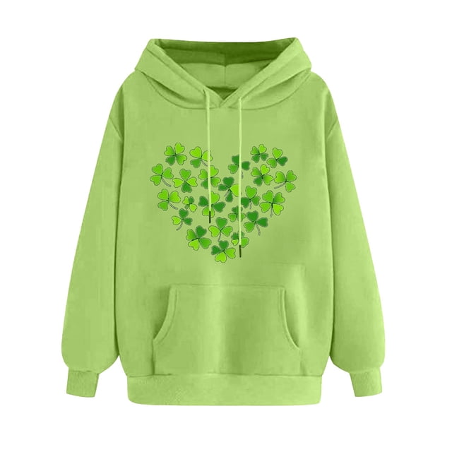 Plebaso Sweatshirts à Capuche pour Femmes pour la Saint-Patrick, Manches Longues, Imprimé Trèfle