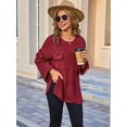 thumbnail image 6 of Womens Knit Tops 2025 Oversized Long Sleeve Crewneck Sweater Business Casual Blouses Basic Sweater Wine Red XL, 6 of 9