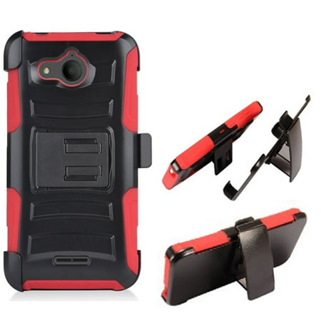 Phone Case for Alcatel TETRA - AT&T PREPAID Rugged Cover Combo Holster Belt Clip (Hoslster Red Edge